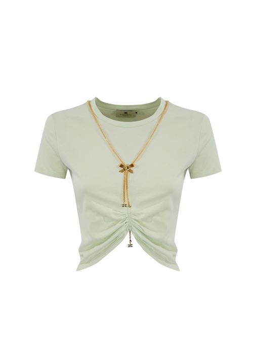 T-shirt in jersey Menta con collana a fiocco Elisabetta Franchi | MA00651E2124